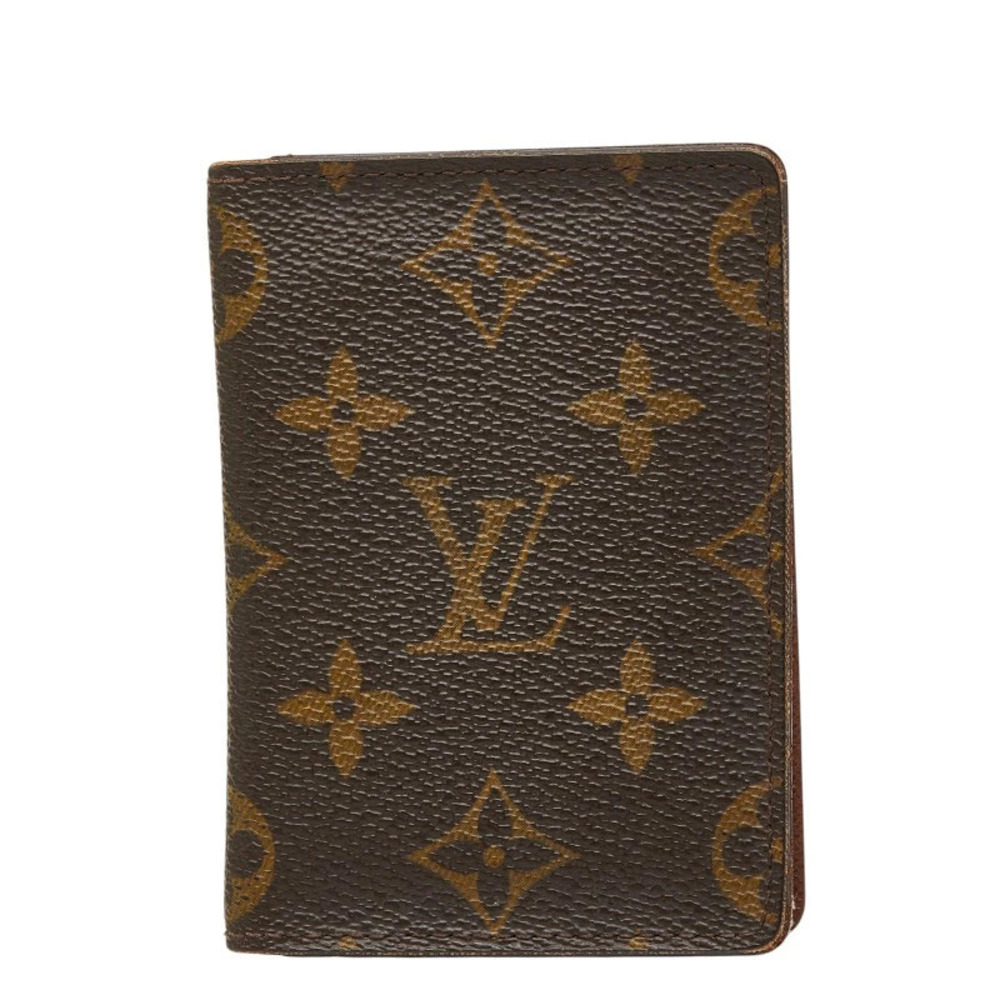 Louis Vuitton Monogram Porte Cartes Pass Vertical Case Brown Leather